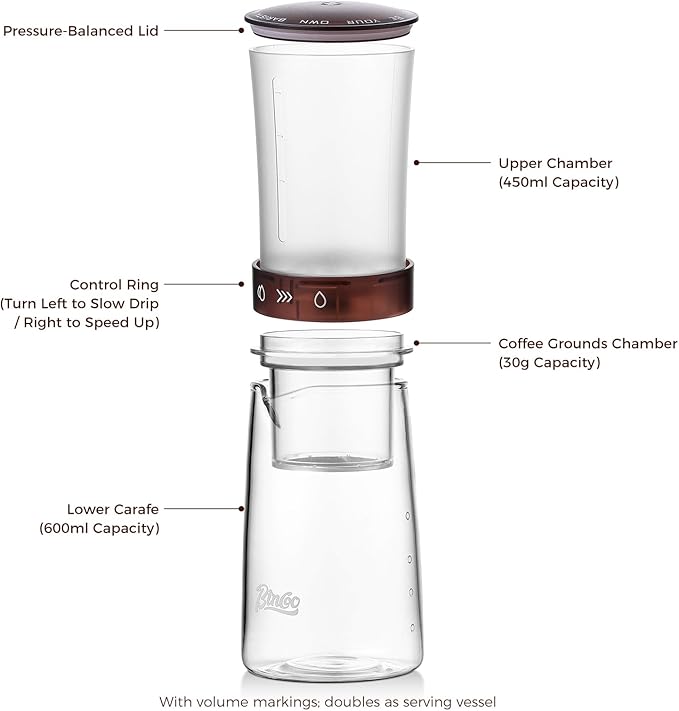 Adjustable Flow Cold Brew Coffee Maker, 450ml Glass Ice Drip Tower with Control Valve & 500-Mesh Stainless Steel Filter for Smooth, Low-Acid Cold Brew Iced Coffee at Home (Translucent Amber)