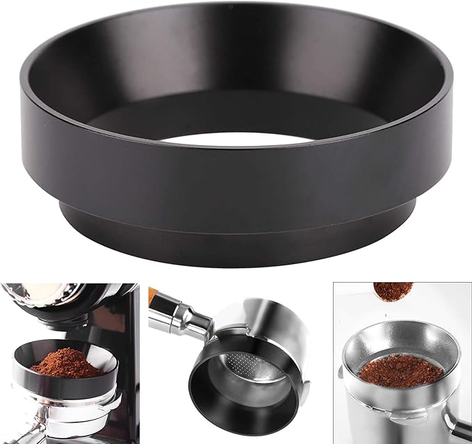 1pc Espresso Dosing Funnel 51/53/58mm Coffee Dosing Ring Aluminum Espresso Distribution Coffee Tool For Home Coffee Bar Shop College Dorm Room Apartment Essential Coffee Accessories (51mm, Black)