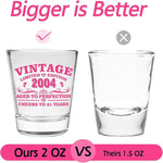Load image into Gallery viewer, Funny 21st Birthday Shot Glass for Her – Pink 2 oz Glass with Gift Box – Unique Gift for Women,Female, Friends, or Sister - Cheers to 21 Years – 2004 Pink Printed