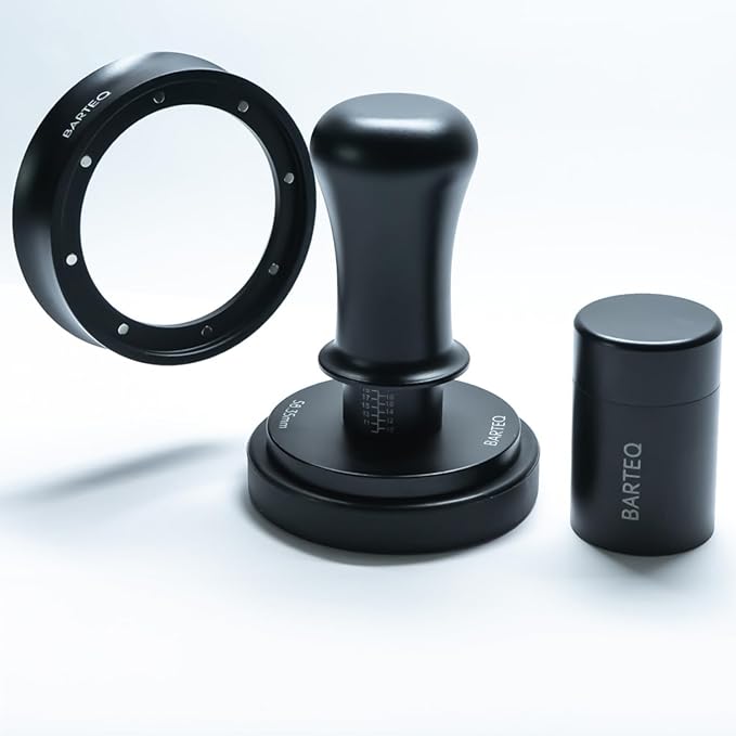BARTEQ 51mm Espresso Accessories Kit, Self Leveling Double Spring Loaded Calibrated Coffee Tamper, Stainless Steel Ripple Base Fits 51mm-51.5mm Portafilters