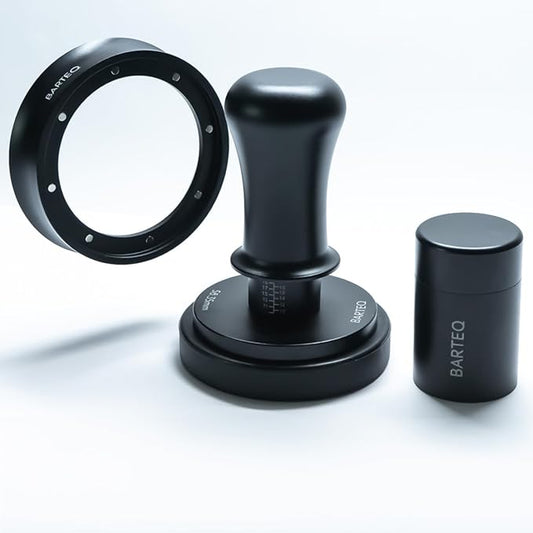BARTEQ 53.3mm Espresso Accessories Kit, Self Leveling Double Spring Loaded Calibrated Coffee Tamper, Stainless Steel Ripple Base Fits 53mm-53.5mm Portafilters