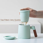 Load image into Gallery viewer, ZENS Tea Cup with Infuser and Lid for Loose Leaf Steeping, 16.9oz Embossed Ceramic Tea Infuser Mug, Wood Handle Tea Diffuser, Great Gift