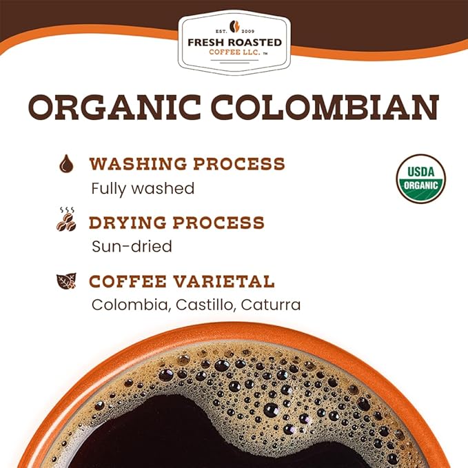 Fresh Roasted Coffee, Organic Colombian | USDA Organic, 100% Single Origin, Kosher | Medium Roast 2 lb (32 oz) Whole Bean
