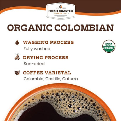Fresh Roasted Coffee, Organic Colombian | USDA Organic, 100% Single Origin, Kosher | Medium Roast 2 lb (32 oz) Whole Bean