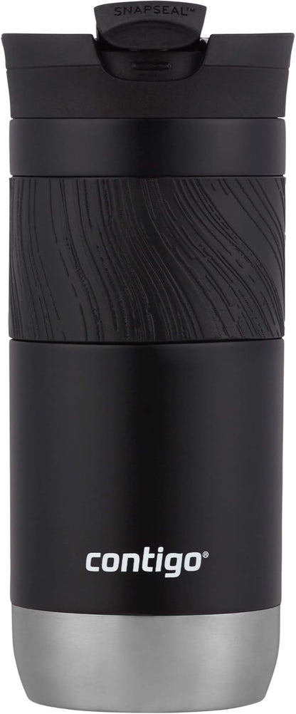 Contigo Byron Vacuum-Insulated Stainless Steel Travel Mug with Leak-Proof Lid Reusable Coffee Mug or Water Bottle BPA-Free 16oz Licorice Keeps Beverages Hot for 6 Hours or Cold for 12 Hours