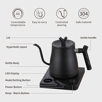 Water Kettle Electric,Gooseneck Electric Kettle with 50pcs Coffee Filter,±1℉ Temperature Control, Fast Heating, Stainless Steel Interior, Ideal for Precise Pour-Over Coffee and Tea
