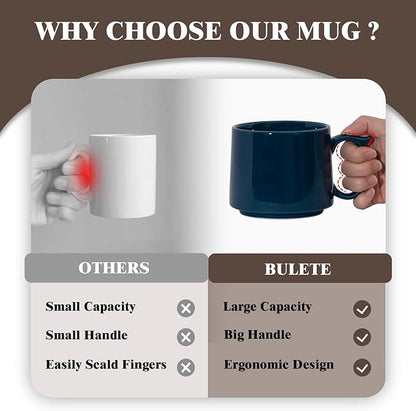 Large Coffee Mugs Set of 4, 19 oz Stackable Ceramic Coffee Mug, Coffee Cups with Large Handle for Latte, Cappuccino, Milk, Tea, Dishwasher & Microwave Safe, Ideal Gift for Men, Women - Blue