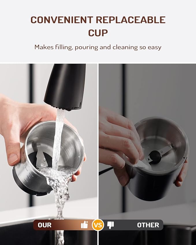 SHARDOR Electric Super Silent Blade Coffee Grinder, Timed Grind Control Rotary Knob, Adjustable Coarse to Fine for Coffee Beans, Spices & Herbs, with 1 Removable Stainless Steel Bowl, Brown