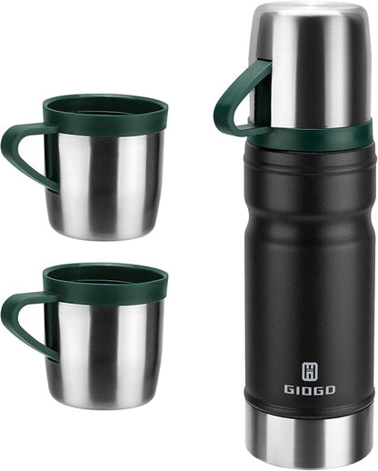 Vacuum Insulated Water Bottle Thermo Water Flask with Cup 680ml/23oz Stainless Steel Thermal Water Bottles Thermo for Hot and Cold Drinks Coffee Water(Black,Set)