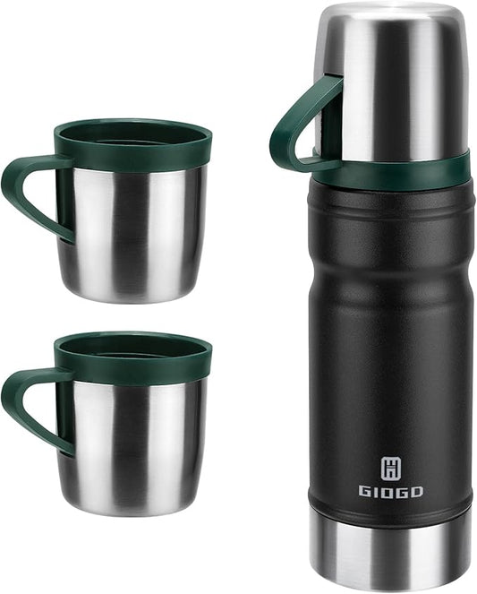 Vacuum Insulated Water Bottle Thermo Water Flask with Cup 680ml/23oz Stainless Steel Thermal Water Bottles Thermo for Hot and Cold Drinks Coffee Water(Black,Set)