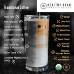 Load image into Gallery viewer, Healthy Bean Decaf Organic Ground Coffee - Low Acid Coffee Grounds for Sensitive Stomach - Medium Roast Blend, USDA Organic, High Antioxidants, Smooth and Rich Flavor, Low Acid Decaf, 11oz