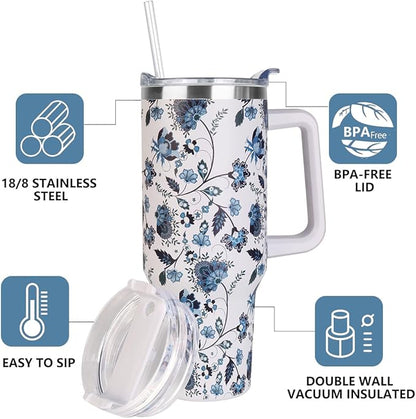 SYACOT 40 oz Tumbler with Handle and Straw Stainless Steel Insulated Tumbler Leak Proof Lid and Straw Lid Reusable Travel Mug Coffee Mug Cup Dishwasher Safe Keep Drinks Cold and Hot (Ceramics)