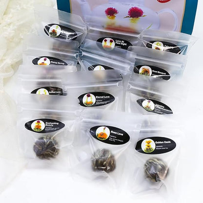 TEARELAE Blooming Tea Flowers - 12pcs Individually Sealed Flowering Balls - Hand-Tied Natural Green Tea Leaves & Edible Flowers - Gifts For Lovers