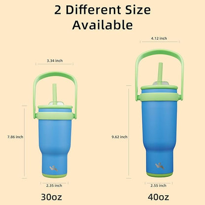30 oz Tumbler with Side Handle, Insulated Water Bottle with Straw and 2 in 1 Lid, Stainless Steel Cup Travel Coffee Mug for Sports Office Gym,Sky Blue