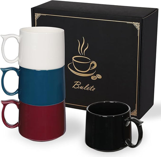 Large Coffee Mugs Set of 4, 19 oz Stackable Ceramic Coffee Mug, Coffee Cups with Large Handle for Latte, Cappuccino, Milk, Tea, Dishwasher & Microwave Safe, Ideal for Men, Women - Multicolor