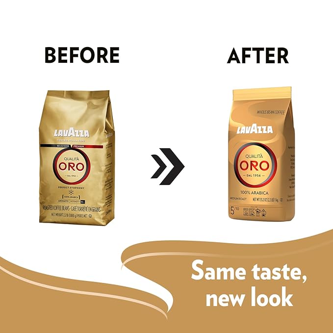 Lavazza Qualità Oro Whole Bean Coffee, Medium Roast, 100% Arabica, 2.2 lb Bag (Pack of 6)