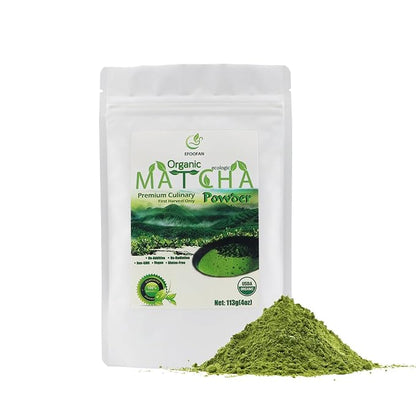 EFOOFAN Organic Matcha Green Tea Powder, Premium Culinary Grade(4oz), Japanese Tencha Tea Flavor, First Harvest, Te Macha Organico for Latte, Baking, Smoothie