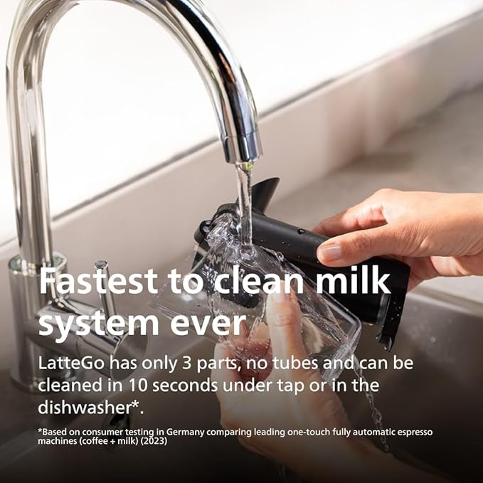 Philips 4400 Series Fully Automatic Espresso Machine – 12 Hot & Iced Coffees, Quick-to-Clean LatteGo Milk System, SilentBrew, QuickStart, Ceramic Grinder, Black Chrome (EP4447/90)