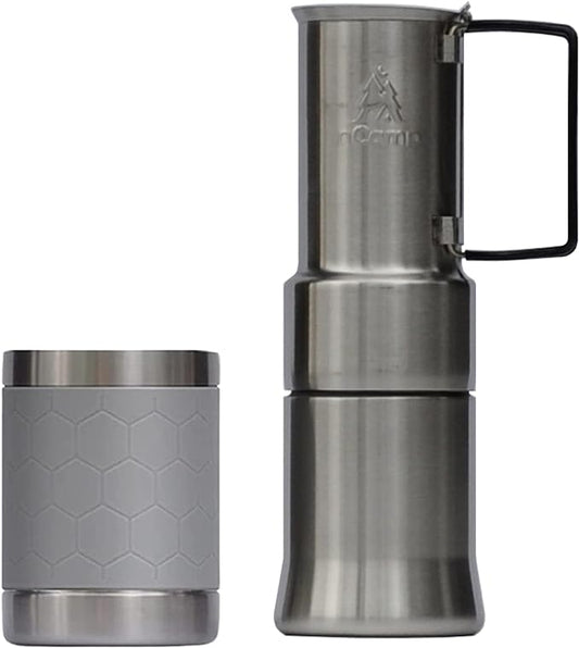 nCamp - Café, Portable Coffee Maker, Portable Espresso Machine, Compact Camping Coffee Maker, Stainless Steel Travel Coffee Maker with Camping Coffee Cup, Reusable, 12 oz