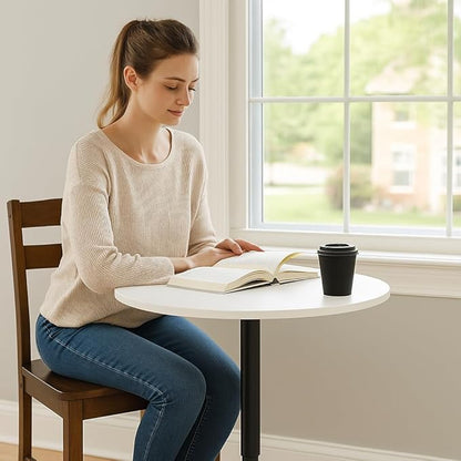 Magshion 23.5'' Round Adjustable Height Wood Bar Pub Table Adjustable Range 27.5"-36" Living Room Dining Room Bar Cocktail Table (White Black)