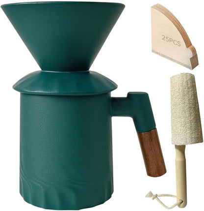 Pour Over Coffee Maker Set, Ceramic Pour Over Coffee Dripper 15.5oz/450 ml with 25 Pcs V60 Paper Filter, Coffee Pour Over Set for Camping, Green
