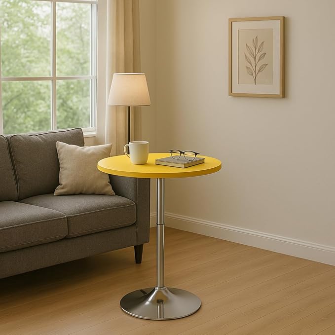 Magshion 23.5" Round Adjustable Height Bar Table, 27.5"-36" Range, 360° Swivel MDF Top Pub Table for Dining, Café, Cocktail, Yellow