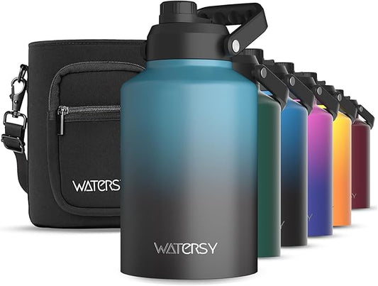 1 Gallon Water Bottle Insulated(Cold for 48 Hrs),BPA Free&Leak Proof,128oz Stainless Steel Water Jug,Big thermo,Large Water Bottle with Handle for Gym,Hiking,Camping&Travel,Lake Blue