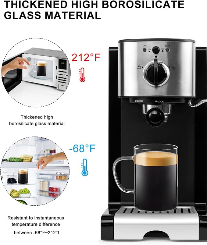 LUXU Glass Coffee Mugs 16 oz,Set of 4 Large Glass Coffee Cups Clear Tea Cups,Iced Coffee Glasses,Lead-Free Drinking Glasses for Water,Cappuccino,Latte,Cereal,Yogurt,Milk-Flat Bottomed Design