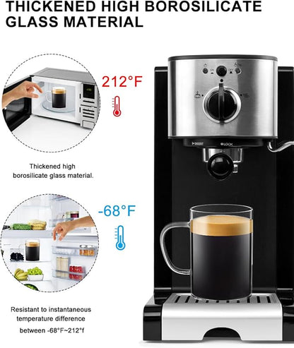 LUXU Glass Coffee Mugs 16 oz,Set of 4 Large Glass Coffee Cups Clear Tea Cups,Iced Coffee Glasses,Lead-Free Drinking Glasses for Water,Cappuccino,Latte,Cereal,Yogurt,Milk-Flat Bottomed Design