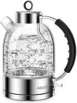 Load image into Gallery viewer, ASCOT Electric Kettle, Glass Electric Tea Kettle Gifts for Men/Women/Family 1.5L 1500W Borosilicate Glass Tea Heater, with Auto Shut-Off and Boil-Dry Protection (Silver)