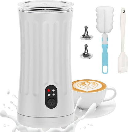 Electric Milk Frother, 4-in-1 Milk Steamer and Frother, 8.1oz/240ml Automatic Warm and Cold Foam Maker, Milk Warmer and Coffee Frother for Latte, Cappuccino, Macchiato(White), SS-001