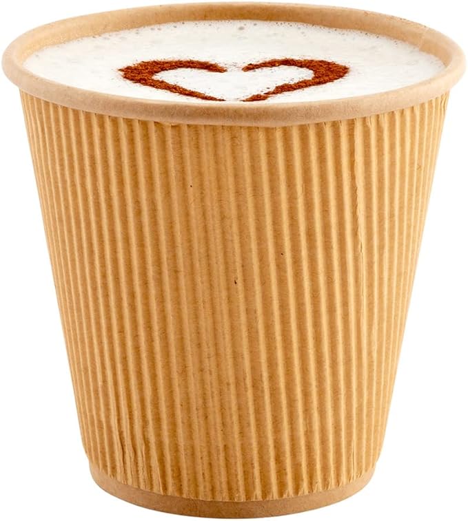 Restaurantware 8 Ounce Double Wall Disposable Coffee Cups, 500 Insulated Kraft Paper Tumblers with Ripple Wall Design, Lids Sold Separately for Hot Drinks like Tea, Hot Chocolate, and More