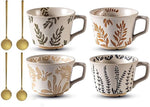 Load image into Gallery viewer, Ceramic Mug Set of 4, 11oz - Vintage Mug Cups for Coffee Milk Latte Cappuccino Tea, Porcelain Coffee Cups Set Christmas Gifts, Farmhouse Handmade Stoneware Cups Dishwasher Microwave Safe