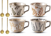 Ceramic Mug Set of 4, 11oz - Vintage Mug Cups for Coffee Milk Latte Cappuccino Tea, Porcelain Coffee Cups Set Christmas Gifts, Farmhouse Handmade Stoneware Cups Dishwasher Microwave Safe