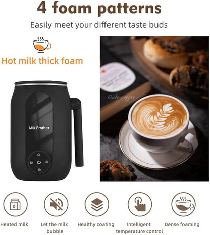 Milk Frother, 4 in 1 Electric Milk Steamer Warmer Foam Maker for Frothing and Heating Coffee, Latte, Macchiato, Cappuccino, Hot Chocolate (US Plug)