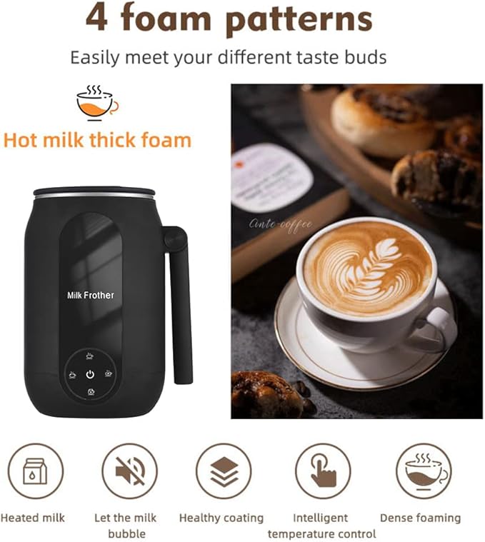 Milk Frother, 4 in 1 Electric Milk Steamer Warmer Foam Maker for Frothing and Heating Coffee, Latte, Macchiato, Cappuccino, Hot Chocolate (US Plug)