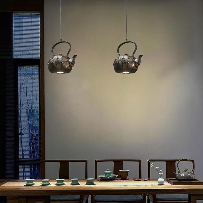 Chinese Retro Tea Kettle Pendant Light Handmade Craft Ceiling Mount 9 Inch for Dining Room Bar Bedroom 3000k