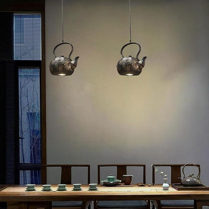 Chinese Retro Tea Kettle Pendant Light Handmade Craft Ceiling Mount 9 Inch for Dining Room Bar Bedroom 3000k