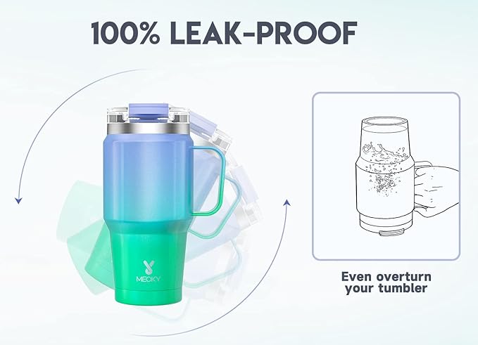 Meoky 24oz Travel Mug, Triple Insulated Stainless Steel Tumbler with Handle and 2-in-1 Straw and Sip Lid, 100% Leak Proof, Keeps Cold for 24 Hours or Hot for 8 Hours, Cupholder Friendly (Fairyland)