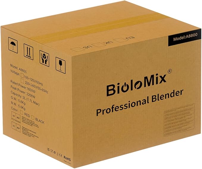 BioloMix Heavy Duty Commercial Blender, 2200W 60Oz Professional Kitchen Blender Smoothies, Shakes, Ice and Frozen Fruit, Optional Dry Grains Container