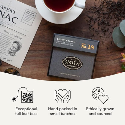 Steven Smith Teamaker British Brunch No. 18, Caffeinated, Sugar-Free, Full Leaf, English Breakfast Black Tea Bags 15 Sachets, 1.48oz each