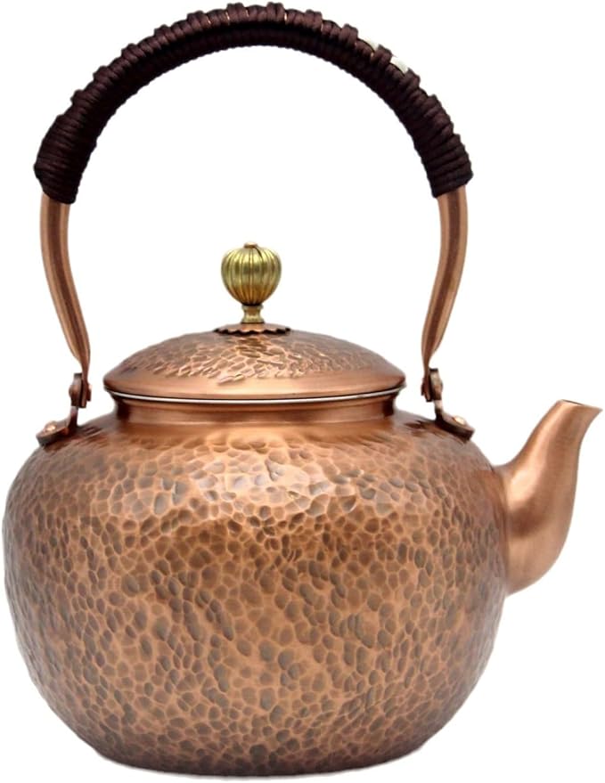 50.7oz Elegant Chinese Style Copper Tea Kettle For Stovetop, Non-Coating Pure Copper Teapot with Stainless Steel Infuser For Loose Tea, Large and Solid Tea Pot(1500ml)