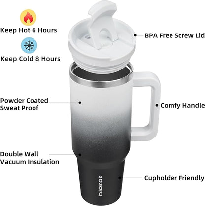 BJPKPK Insulated Tumblers With Handle And Straw 40 oz Stainless Steel Tumbler Cups With Lid,Day And Night