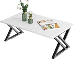 Load image into Gallery viewer, Coffee Table White Living Room Center Table, Simple Modern Faux Marble Rectangular Tea Table with Sturdy Black Metal Frame,Industrial Wooden Coffee Table for Bedroom Home Office