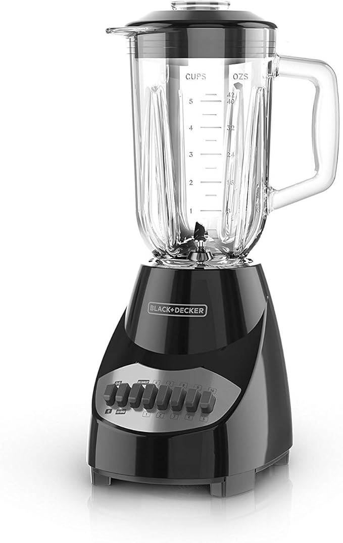 BLACK+DECKER Countertop Blender with 6-Cup Glass Jar, 10-Speed Settings, Black, BL2010BG