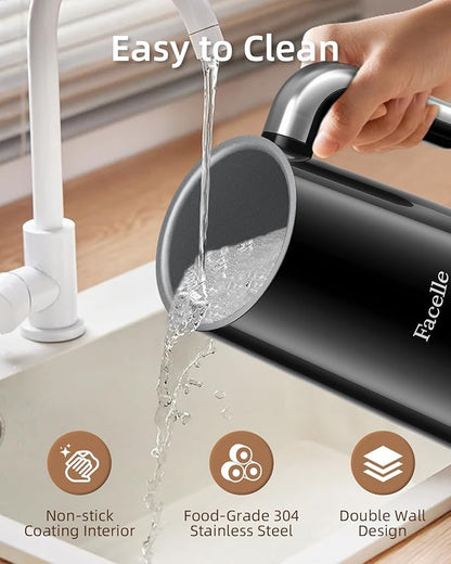 Facelle Milk Frother, 4-in-1 Electric Milk Steamer and Frother, 10oz/300ml Automatic Hot & Cold Foam Maker and Milk Warmer with Auto Shut-Off, for Latte, Cappuccino, Macchiato, Hot Chocolate - Black