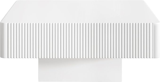 Square Coffee Table for Living Room, Accent Fluted Coffee Table with Storage, Modern Solid Wood Veneered Large Center Tea Table for Small Space Apartment (31.6''D×14''H-White)