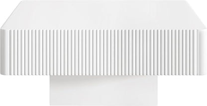 Square Coffee Table for Living Room, Accent Fluted Coffee Table with Storage, Modern Solid Wood Veneered Large Center Tea Table for Small Space Apartment (31.6''D×14''H-White)