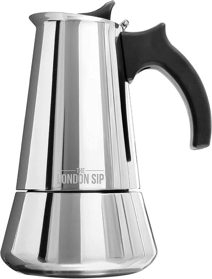 London Sip Stainless Steel Stovetop Espresso Maker Moka Pot Italian Coffee Percolator, Silver, Large (16.9 oz)