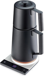 Load image into Gallery viewer, SAKI Turkish Tea Maker Machine Pro, Electric Double-Pot Teapot 1.75L 120V, 120 Min Keep-Warm, Stainless Steel BPA-Free, Auto Shut-Off &amp; Boil-Dry, LED Brew Ring, Matte Black